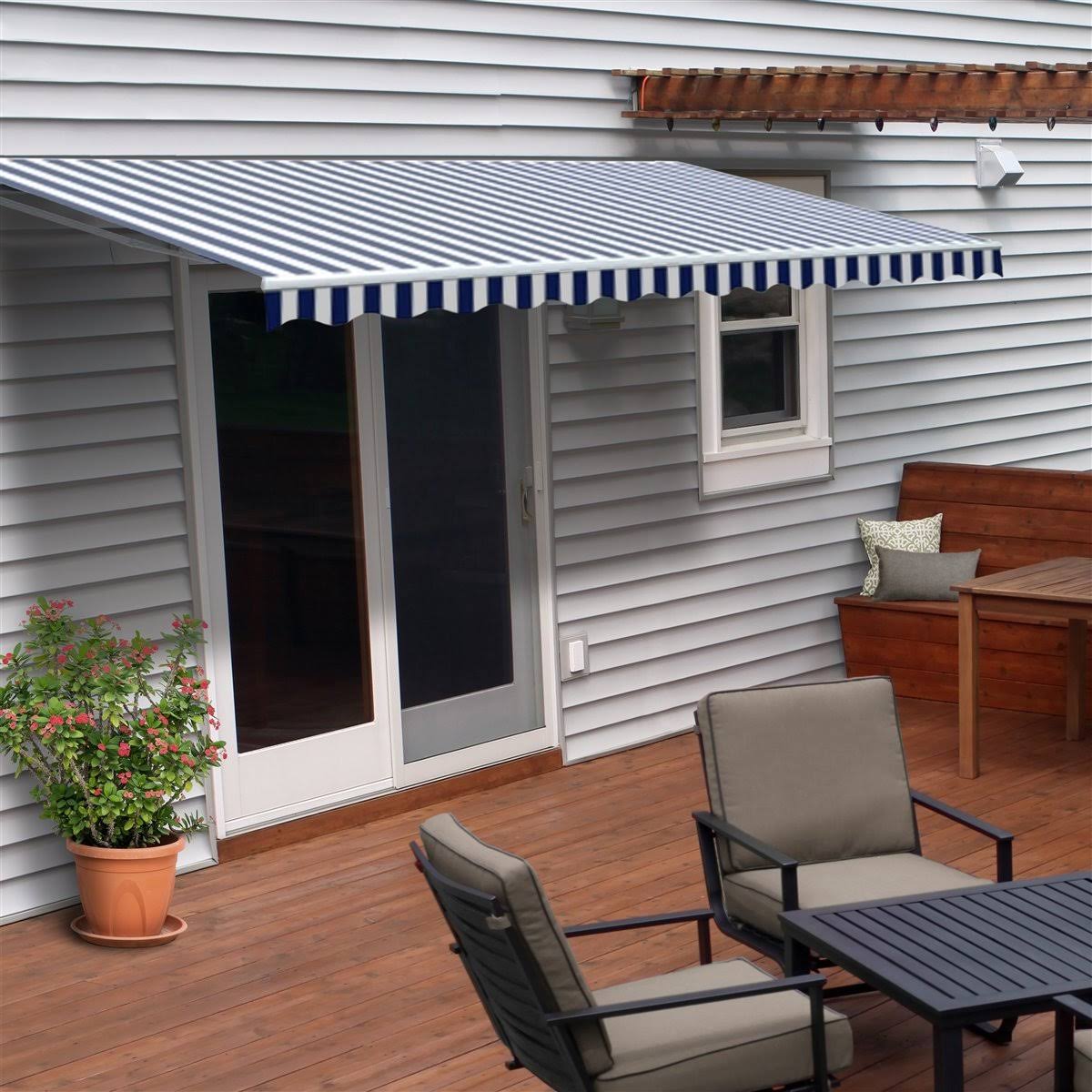 Blue/White Patio Awning Canopy RV Tent J45590
