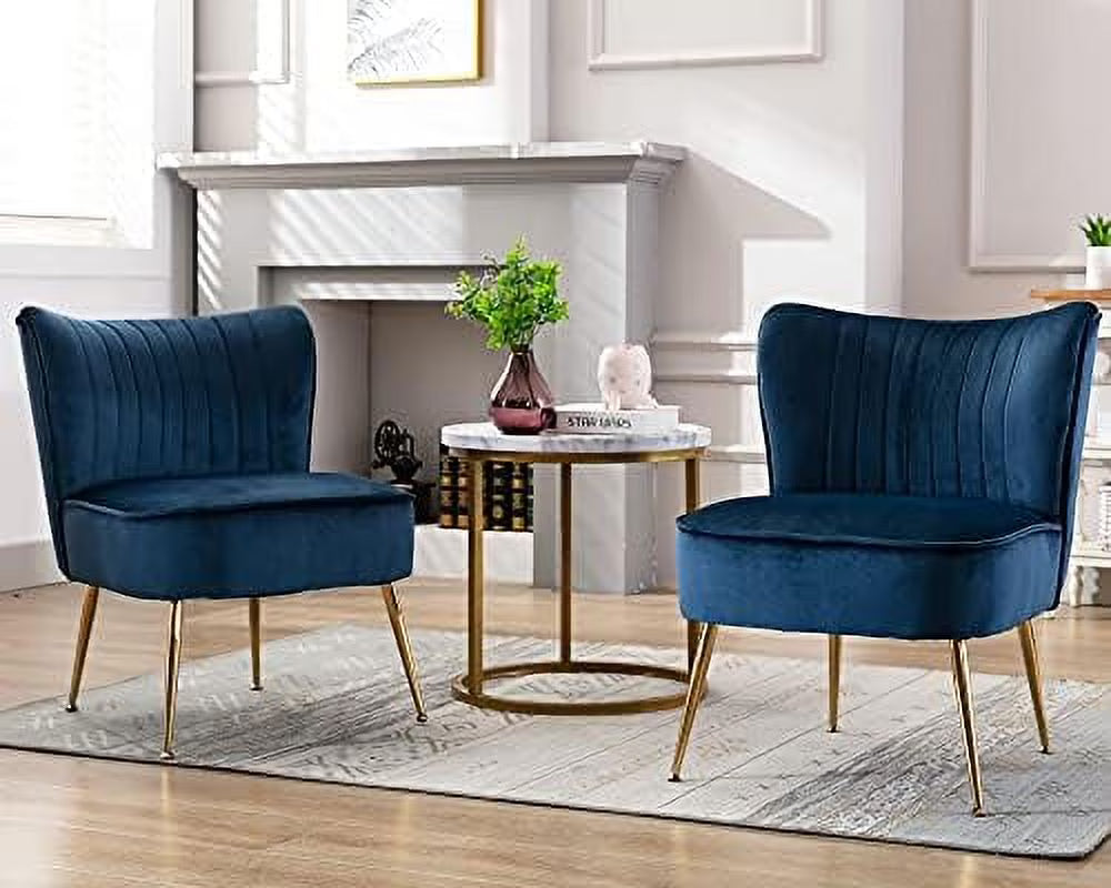 Blue Velvet Armless Accent Chair with Golden Legs L489