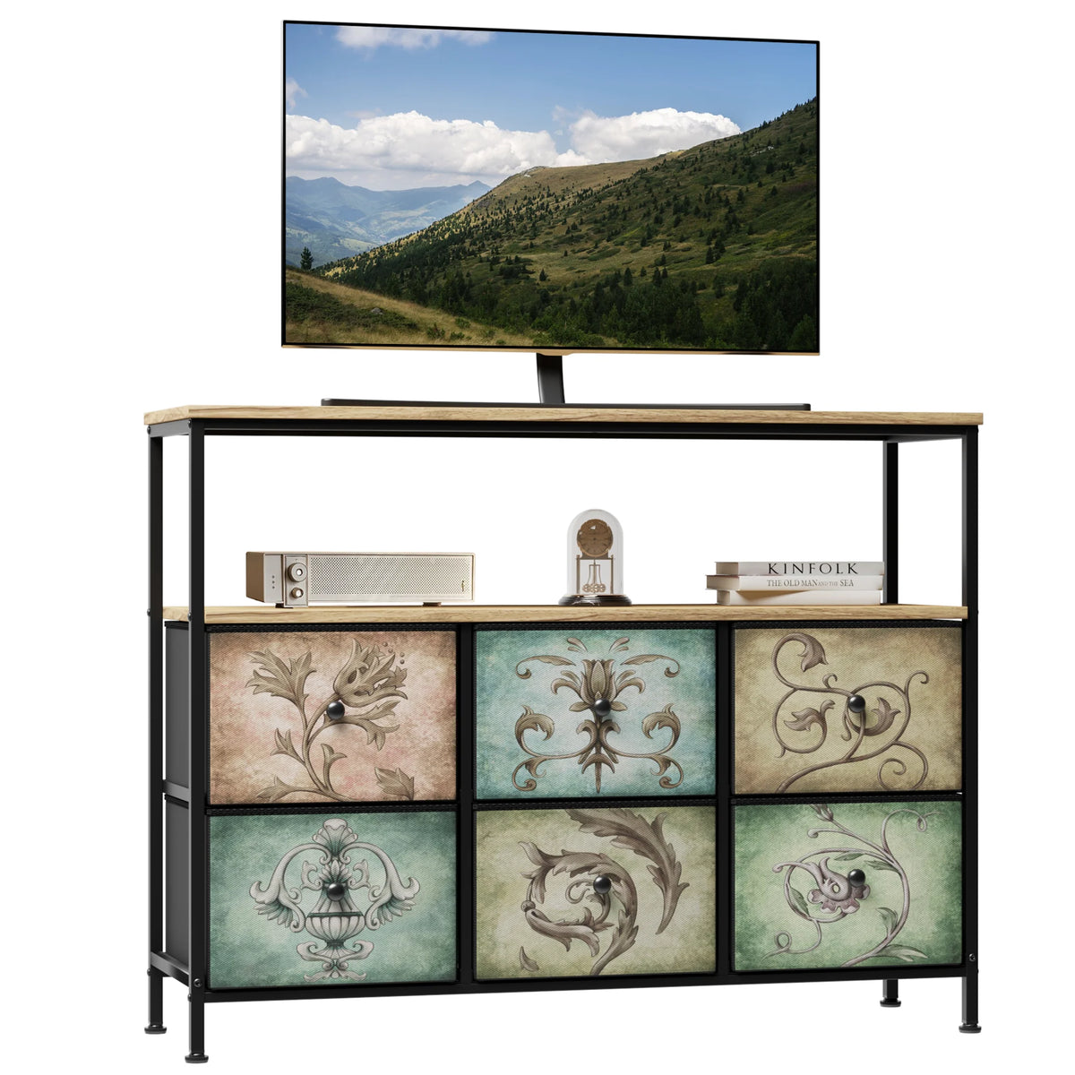 9 Drawer Dresser with Steel Frame Wooden Top Q47260