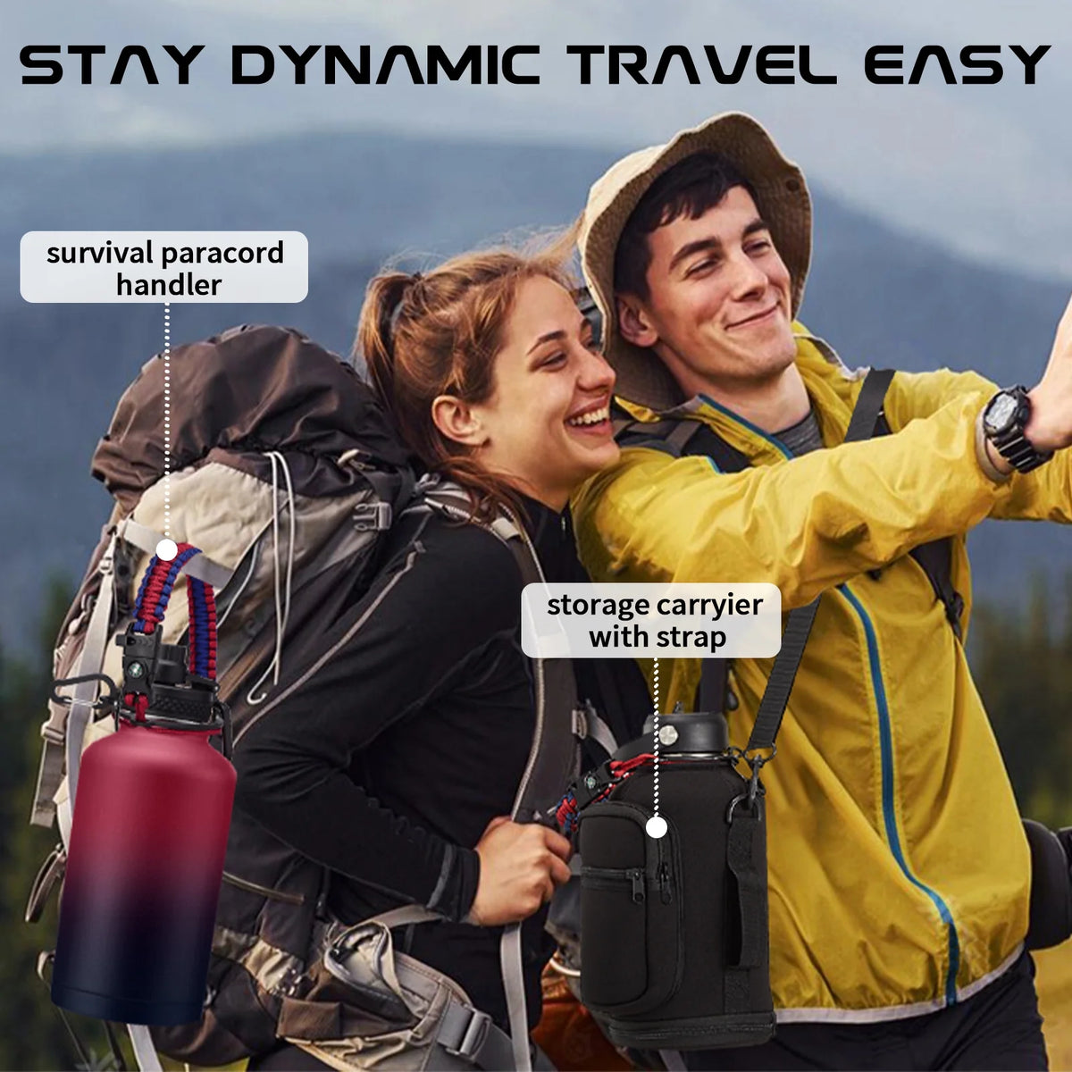 64OZ Insulated Water Bottle with Straw & Spout Lid I118