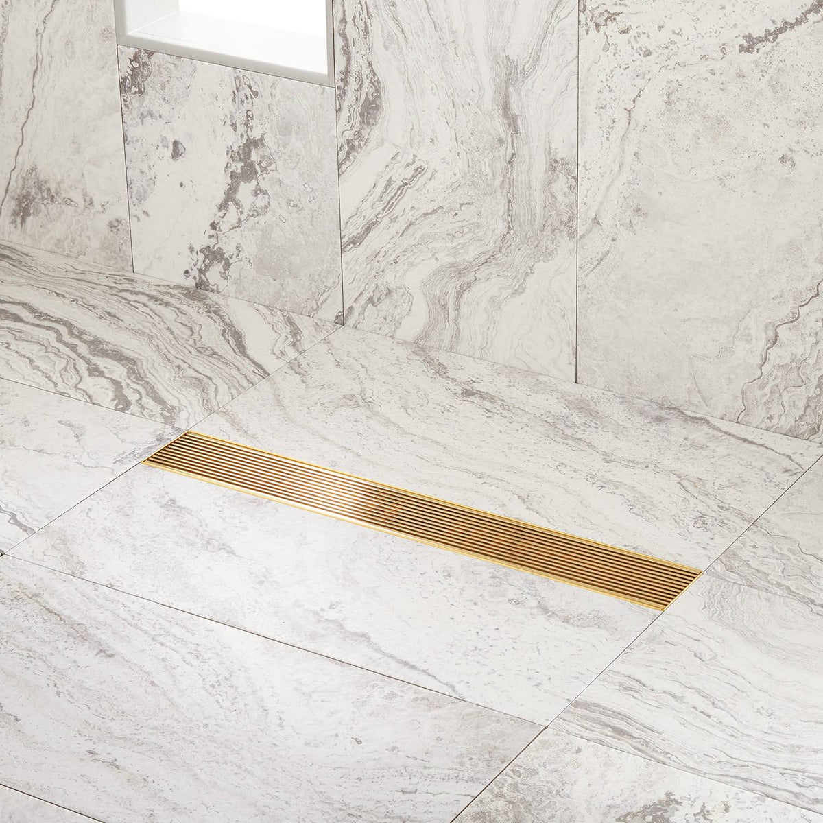 Polished Brass Linear Shower Drain with Drain Flange U3029