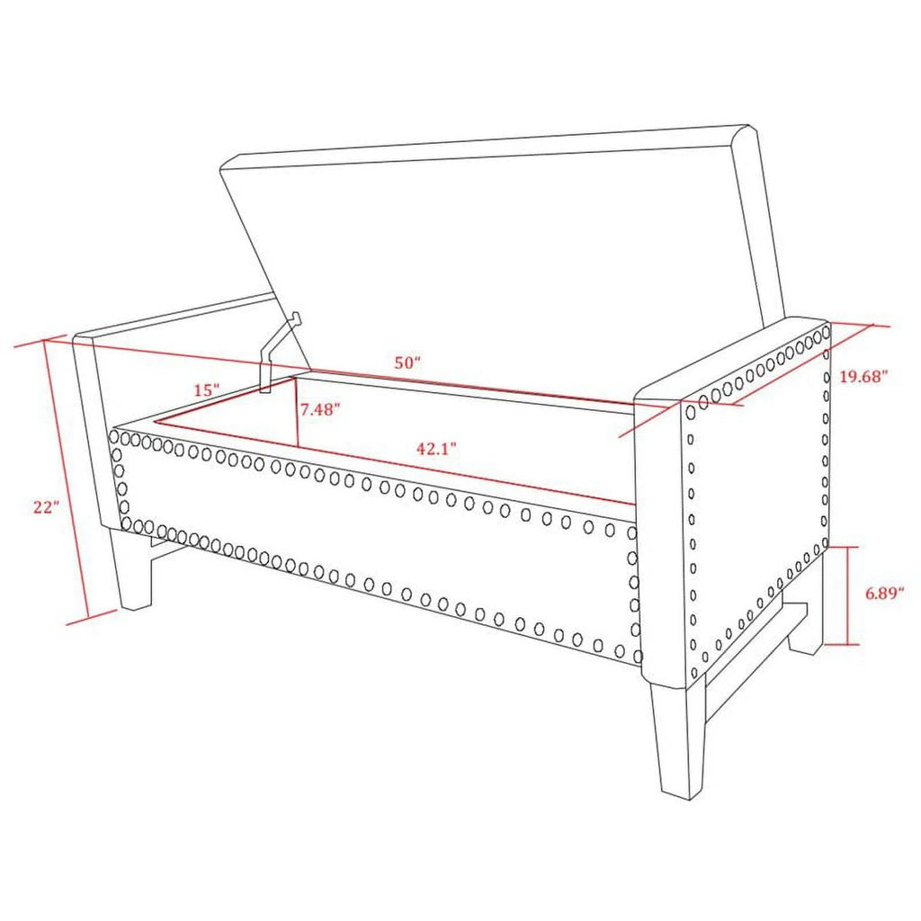 Espresso Faux Leather Storage Bench with Nailhead Trim T9561