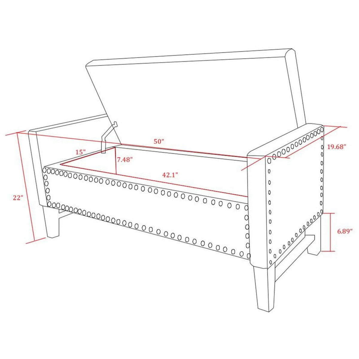 Espresso Faux Leather Storage Bench with Nailhead Trim T9561