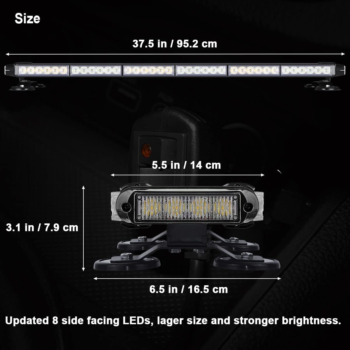 80 LED Amber White Emergency Strobe Light Bar with Strong Magnetic Double Side J690019
