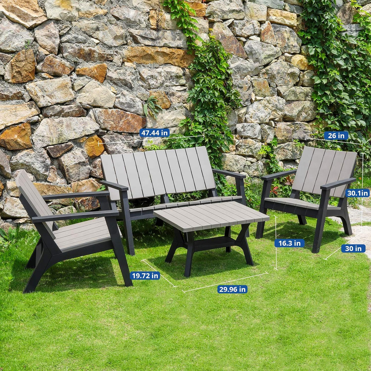 4 Pieces Resin Outdoor Patio Furniture Set with Loveseat, Chairs, Coffee Table R372