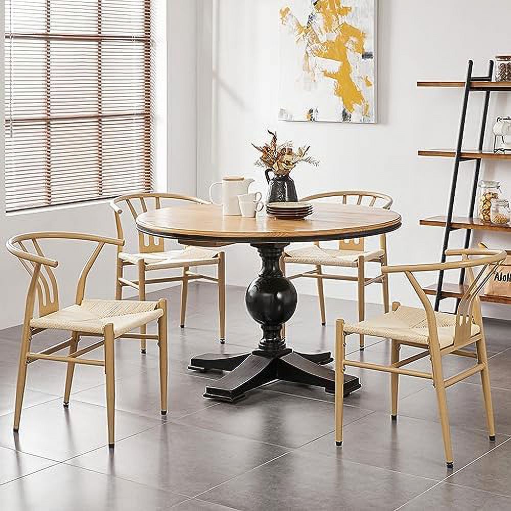 Black Rattan Metal Dining Chair with Hemp Seat I32836
