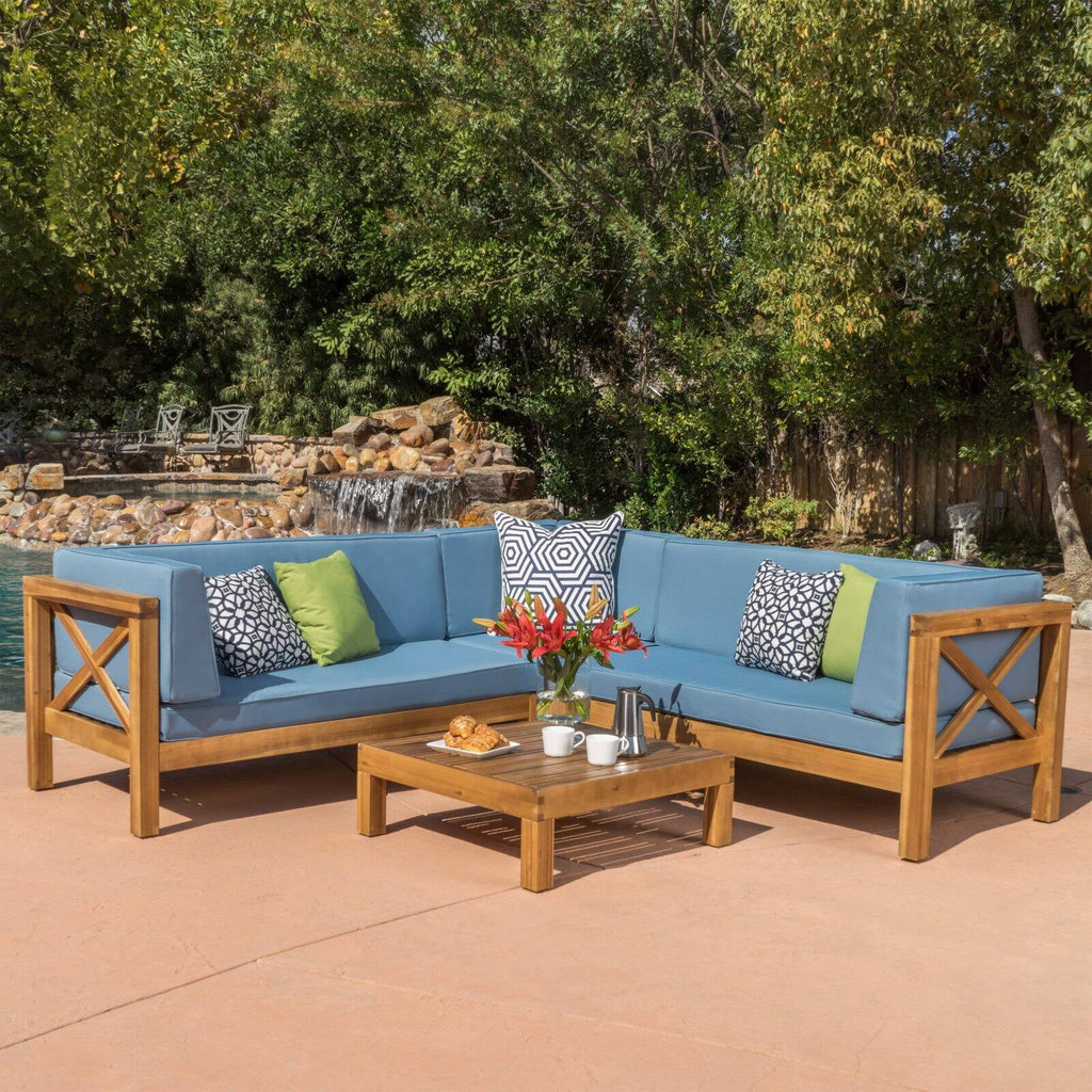 4 Piece Acacia Wood Sectional Sofa and Coffee Table Set U181