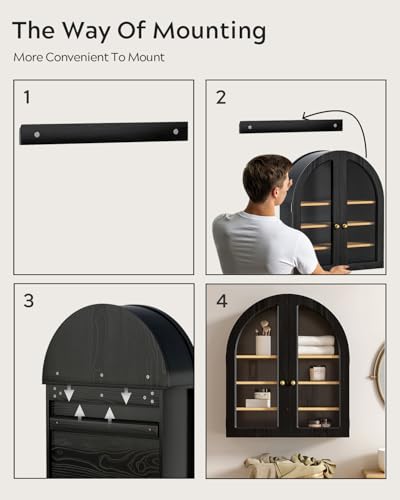 Large Arched Wall Mounted Cabinet with Acrylic Door Adjustable Shelf Natural Oak E8261