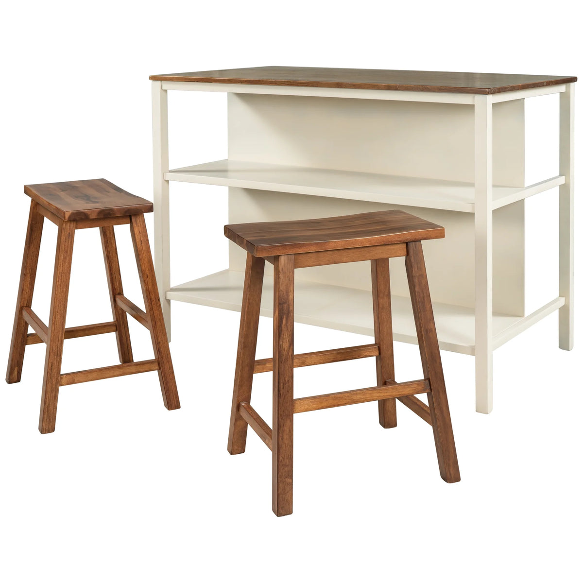 Solid Wood 3-piece Kitchen Island Set with 2 Seatings H739