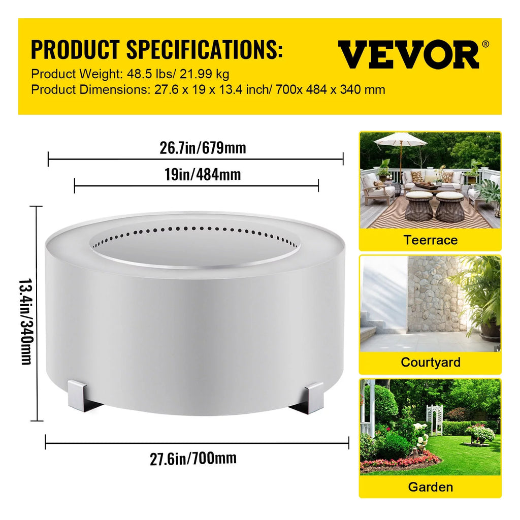 Stainless Steel 27.6 inch Wood Burning Fire Pit A284