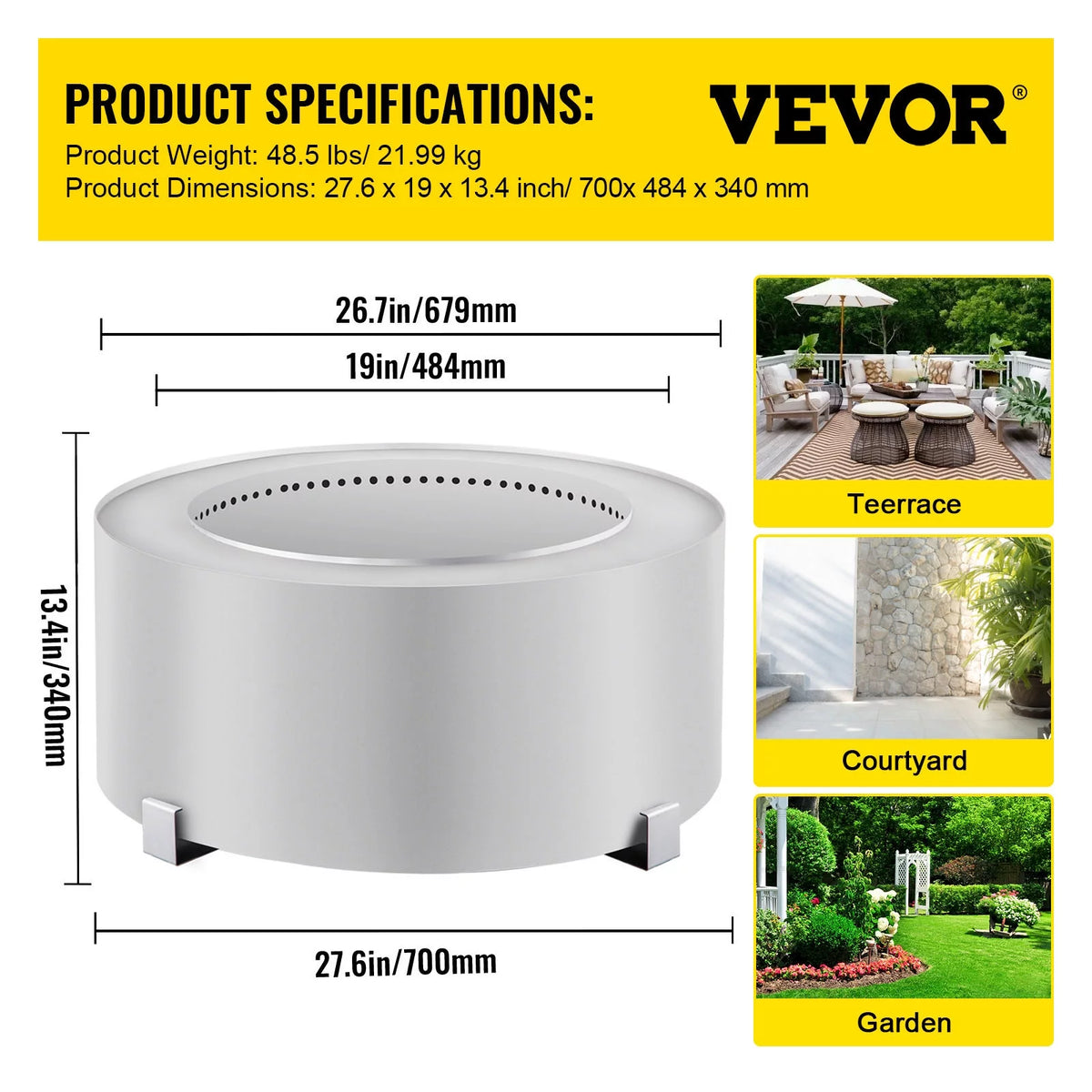Stainless Steel 27.6 inch Wood Burning Fire Pit A284