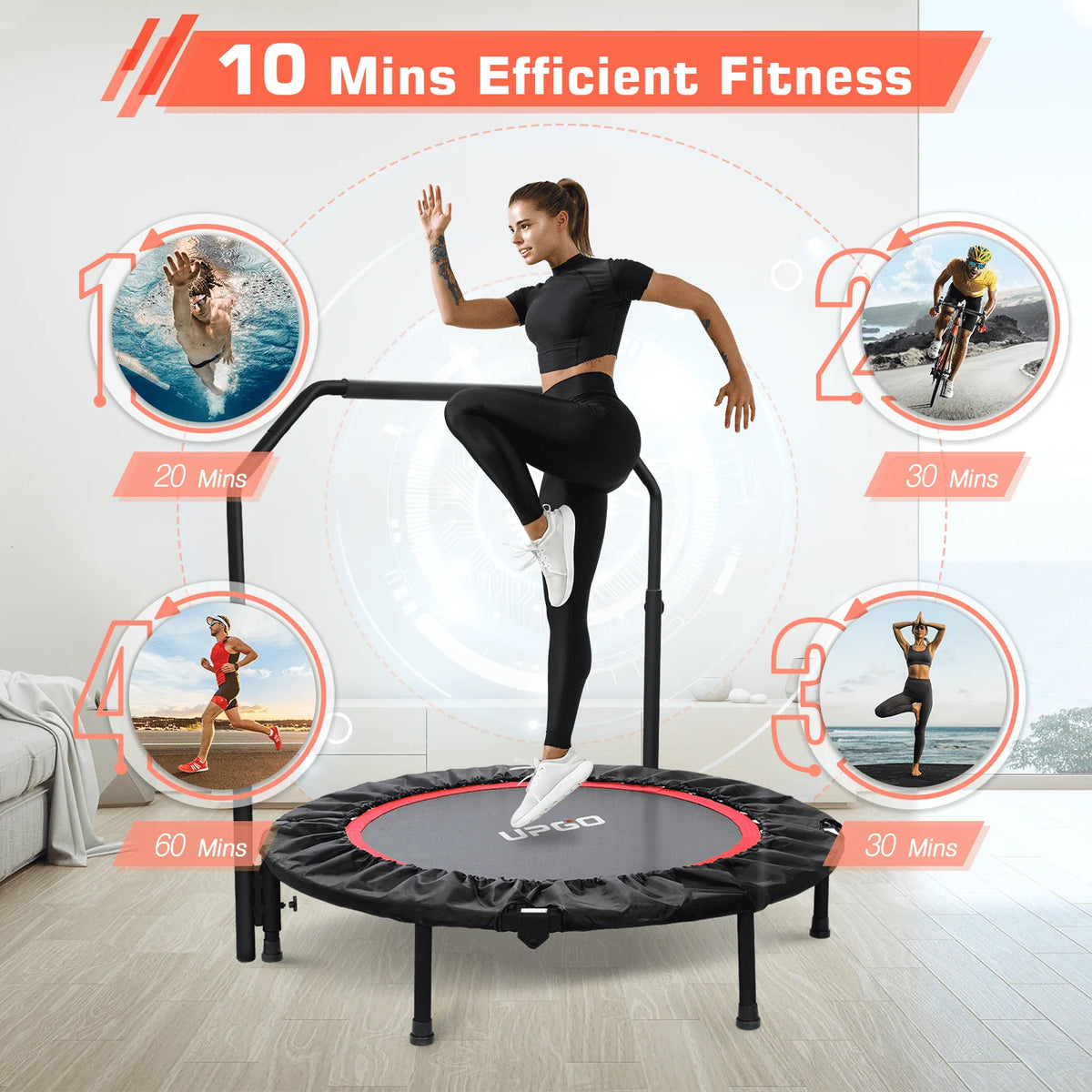40 Foldable Fitness Trampoline with Adjustable Foam Handle R357