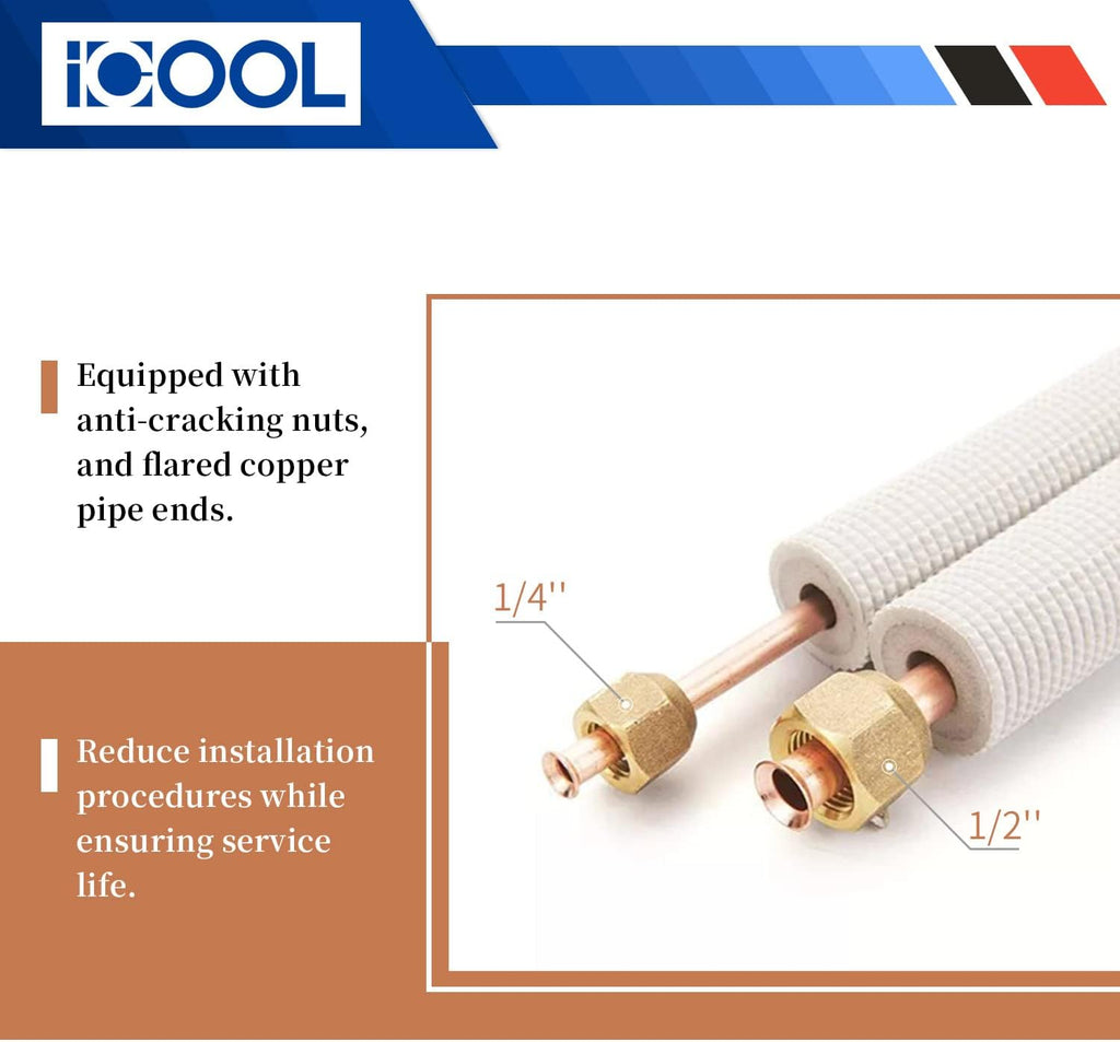 16 Ft. Mini Split Line Set 1/4" 1/2" & 3/8 Insulated Coil Copper Pipes with Nuts and Fittings C5313