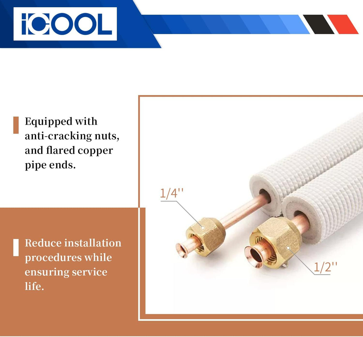 16 Ft. Mini Split Line Set 1/4" 1/2" & 3/8 Insulated Coil Copper Pipes with Nuts and Fittings C5313