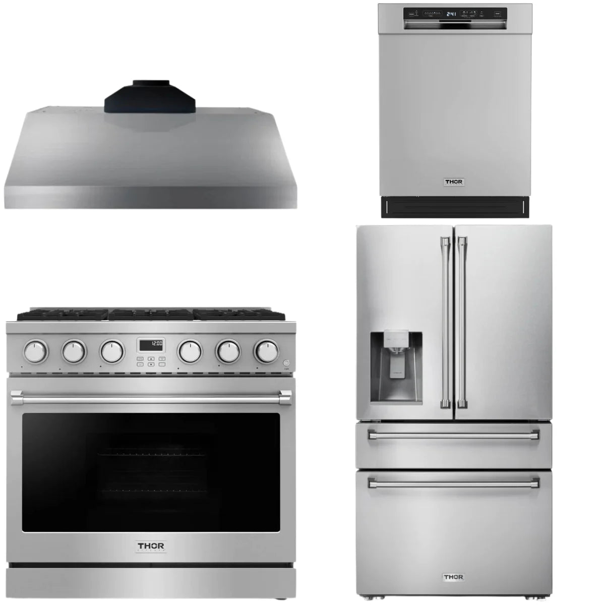36 Gas Range, Range Hood, Refrigerator and Dishwasher C82755
