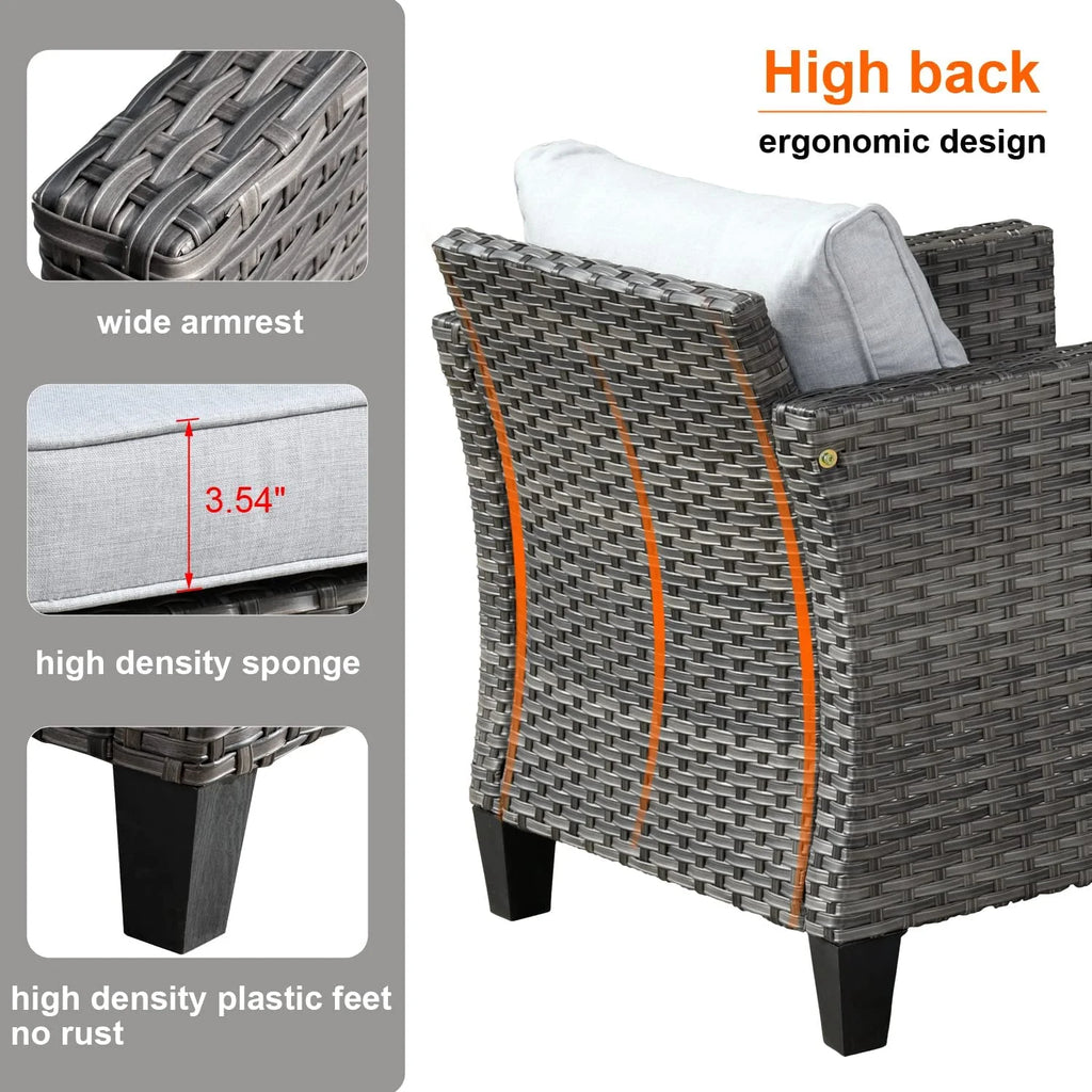 9 Piece Gray Wicker Patio Conversation Chair Set with Cushions D2051