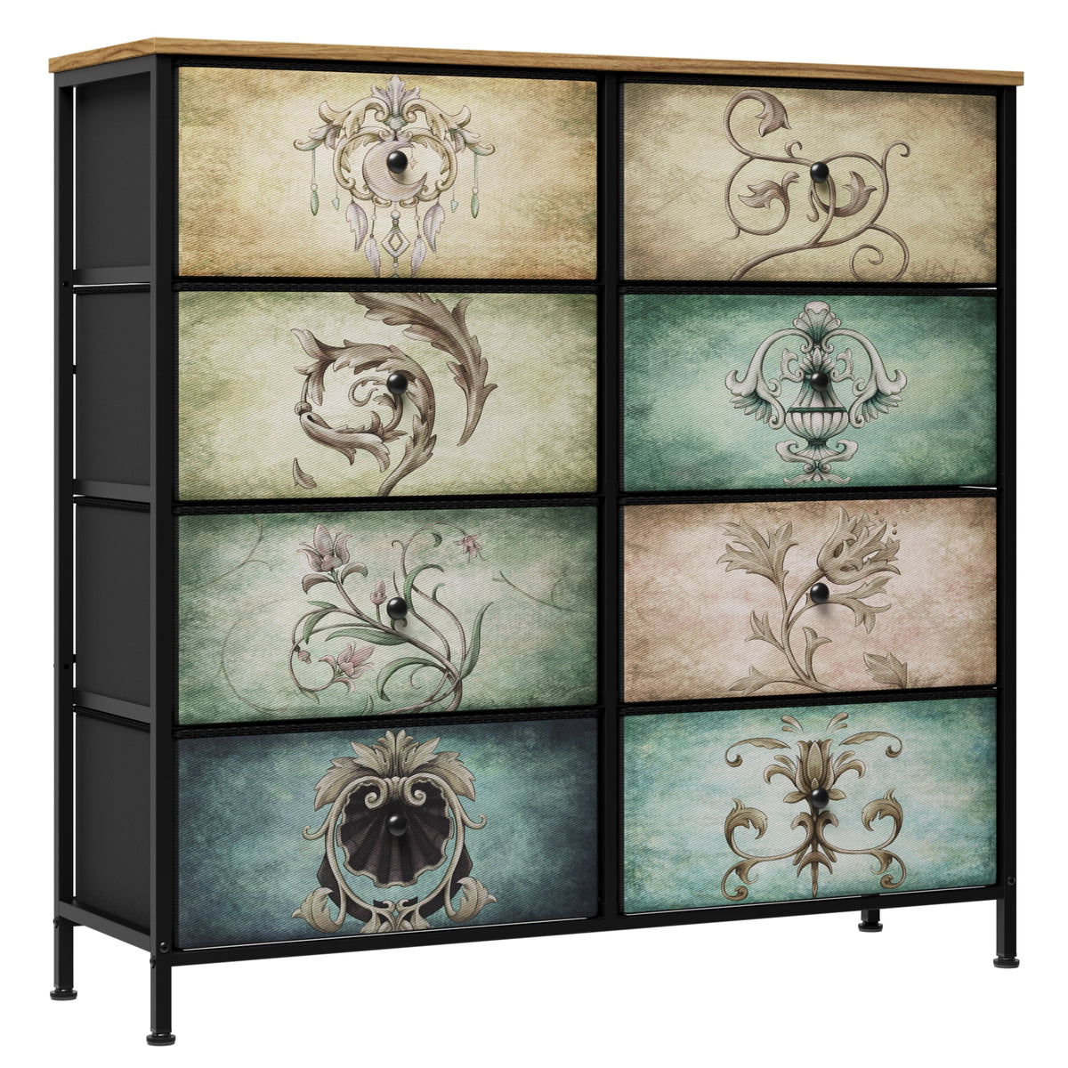 9 Drawer Dresser with Steel Frame Wooden Top Q47260