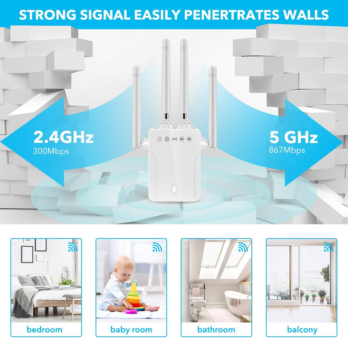 WiFi Range Extender 1200Mbps with Ethernet Port Pack of 2 W89850