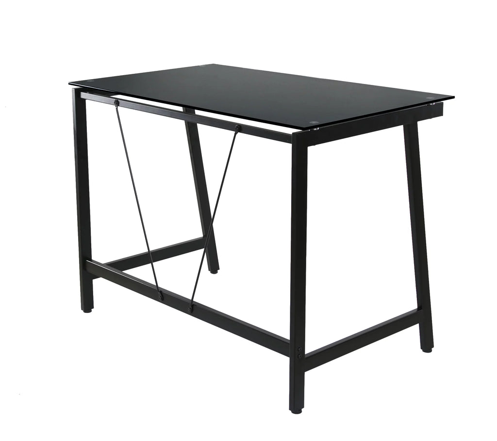 Contemporary Glass Writing Desk Steel Frame Black M434