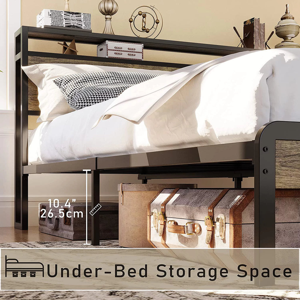 King Size Bed Frame with Storage Headboard X892817