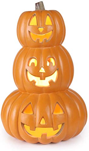 14" Lighted Stacked Pumpkin Lantern with LED Bulb D1429