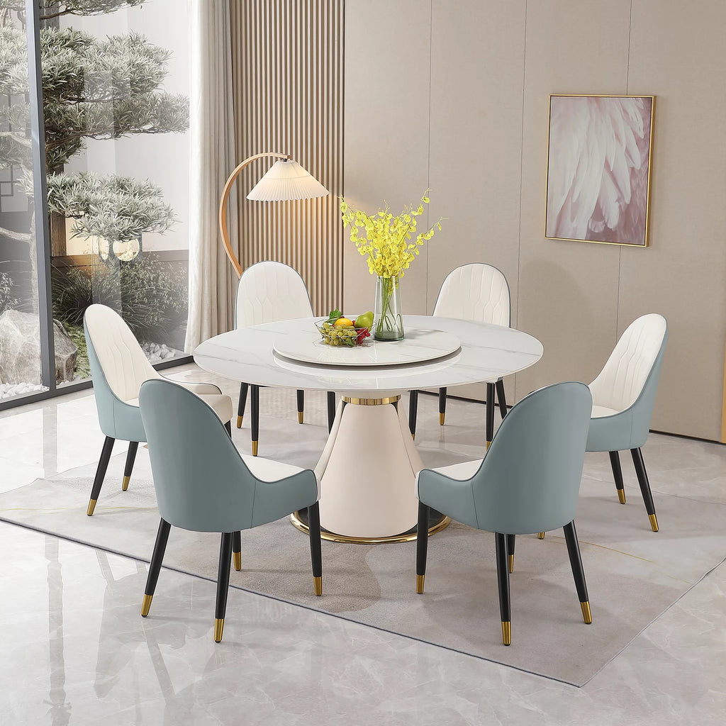 59” Sintered Stone Round Dining Table Set with 8 Chairs X943