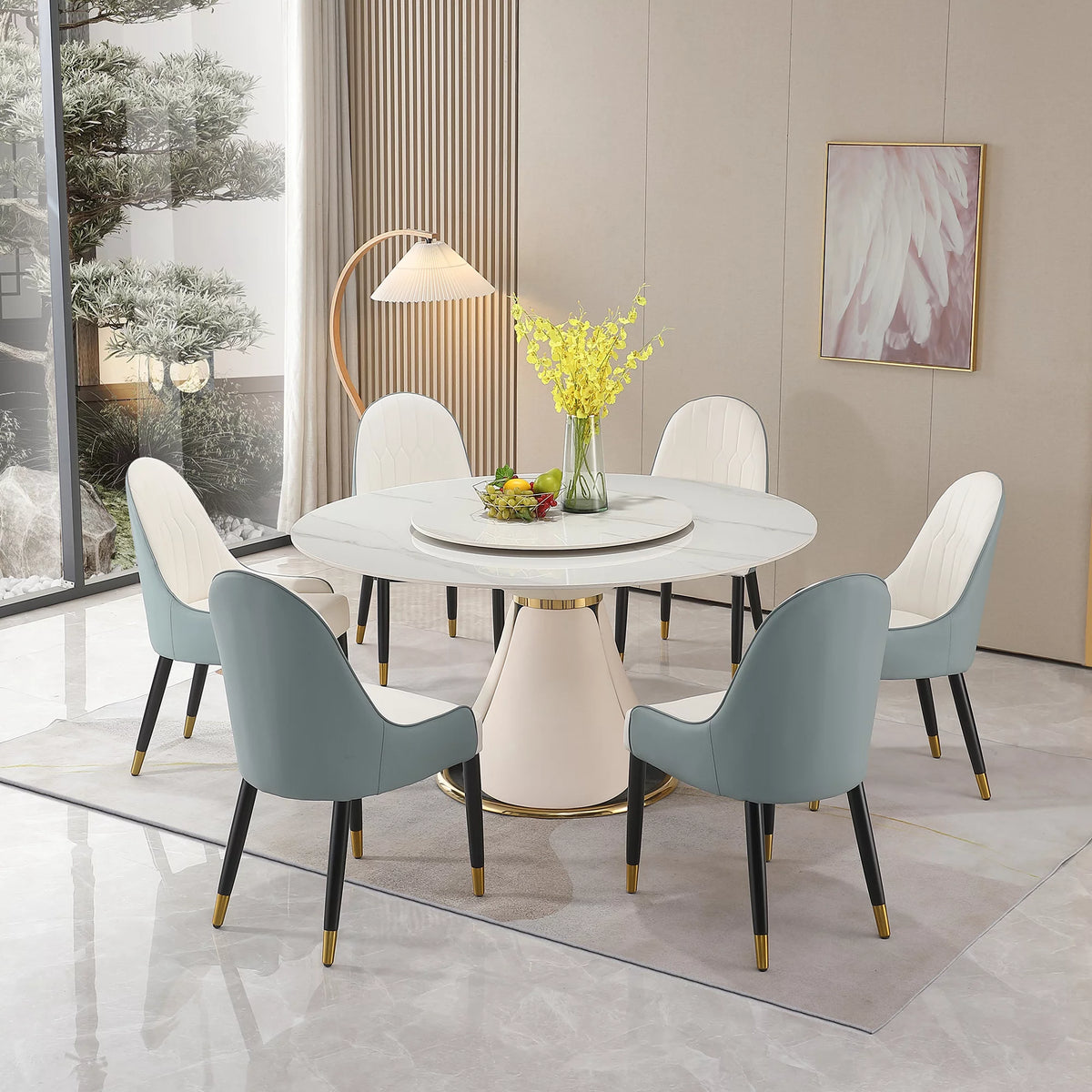 59” Sintered Stone Round Dining Table Set with 8 Chairs X943